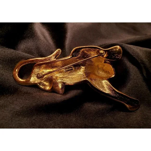 Vintage Signed TRIFARI Tiger Large Brooch Pin Gold Plated with Crystals - Picture 6 of 6